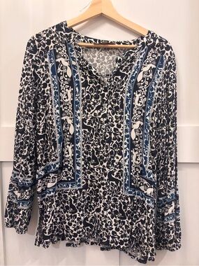 LOFT Navy and White Printed Long-Sleeve Tunic